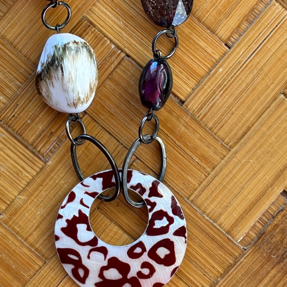 Boho Statement Necklace animal print glass beads, Modern Artisan Style - Picture 5 of 7
